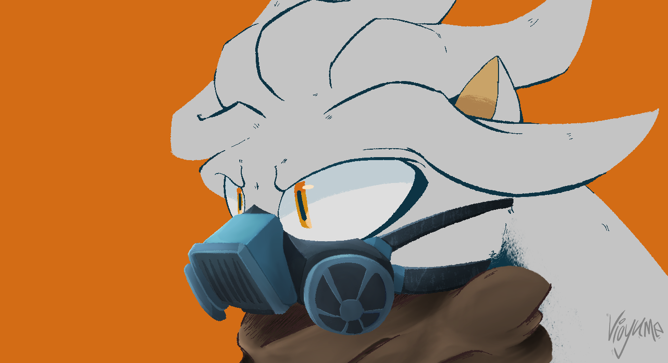 Silver the Hedgehog wearing a gas mask and brown worn scarf